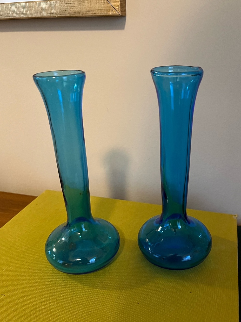 Set of 2 Blue Glass Bud Vases